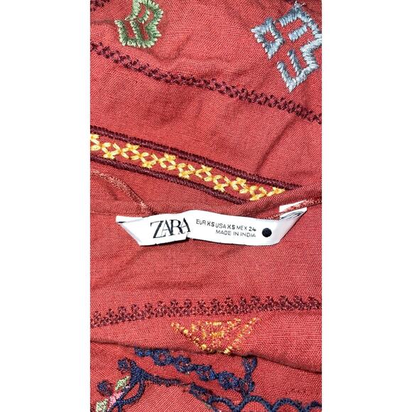ZARA Embroidered Cotton Blouse in Terracotta Orange    Size: XS - Picture 6 of 6